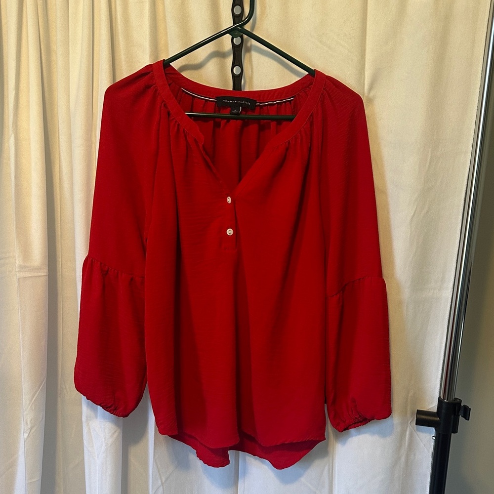 Tommy Hilfiger Red Peasant Blouse - Women's Top